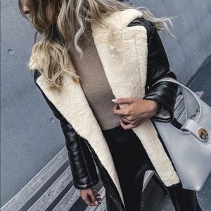 Teddy lined PU leather jacket